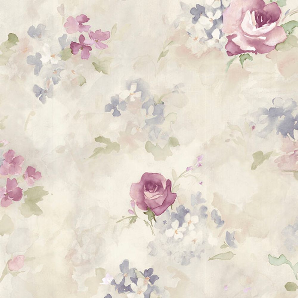 Patton Wallcoverings AF37710 Flourish (Abby Rose 4) Morning Dew Wallpaper in Plum, Lilac & Cream